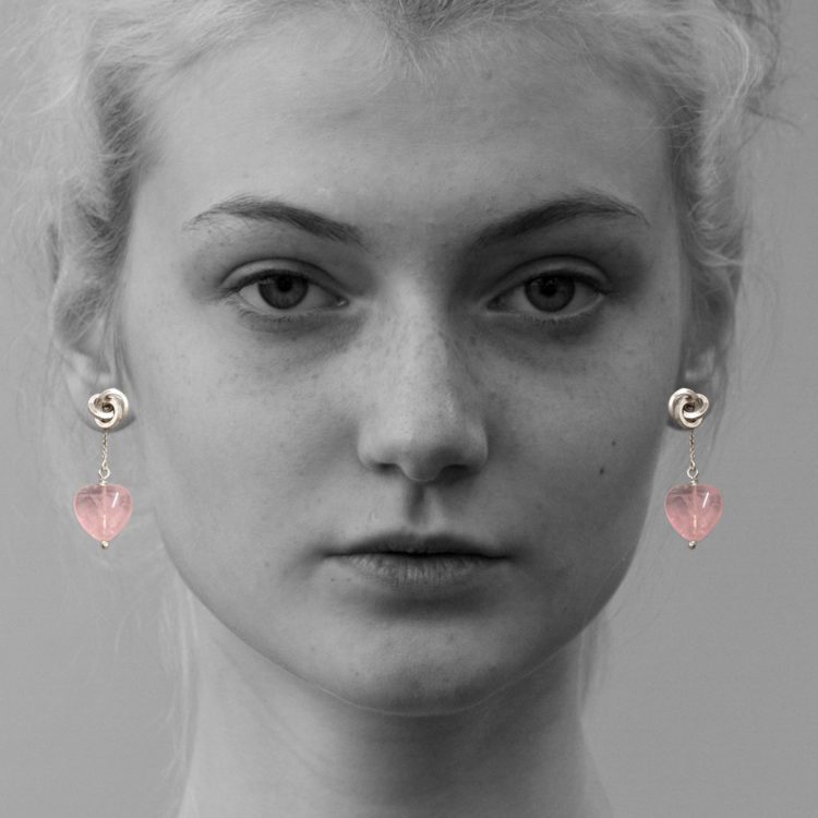 Short Rose quartz Earring Enhancers by Essemgé - on model