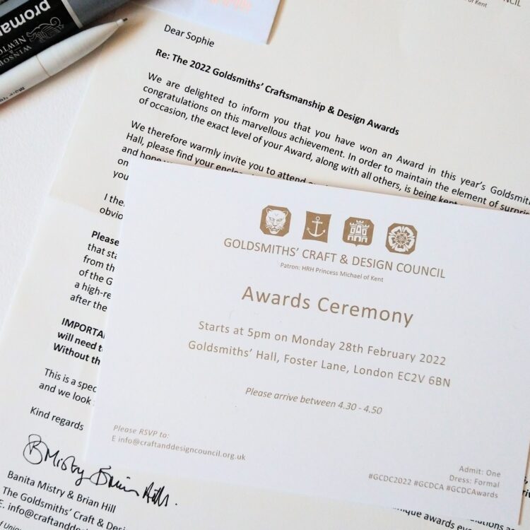 Essemgé Designer Jeweller awarded at the Goldsmiths' Craft & Design Council Awards 2022 - invitation to the official ceremony.