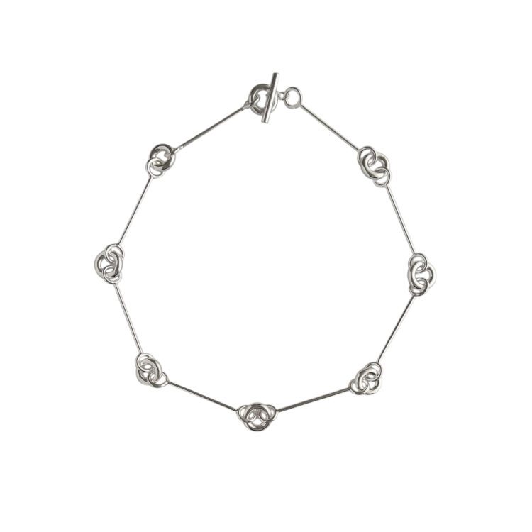 Torus Modular Necklace by Essemgé - silver necklace pictured as a choker , without the extended bracelet