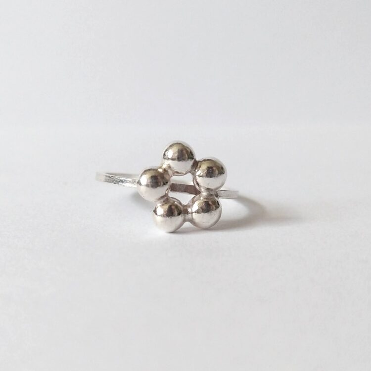 Caviar No5 'Blossom' Stacking Ring - silver ring on a white background