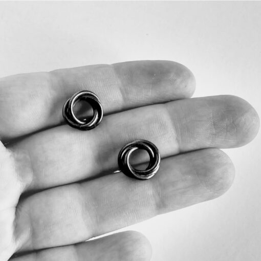 Black Modern Rose Stud Earrings by Essemgé - on hand