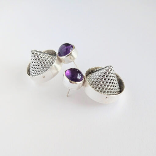 Mesh and Amethyst Cocktail Earrings by Essemgé - side view
