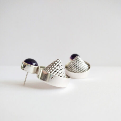Mesh and Amethyst Cocktail Earrings by Essemgé - side view