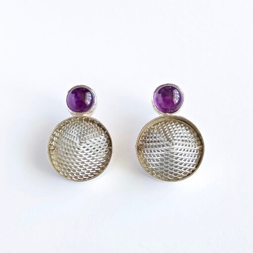 Mesh and Amethyst Cocktail Earrings by Essemgé - front view