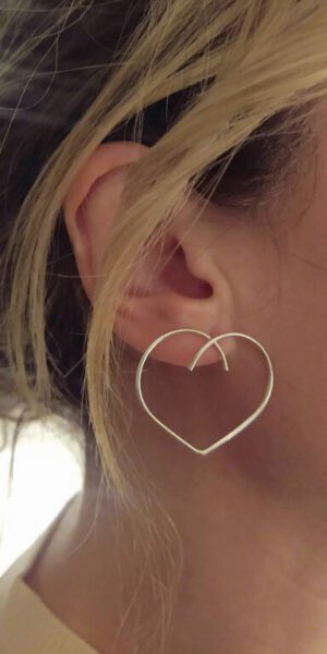 Maxi Silver Heart Studs by Essemgé - on model