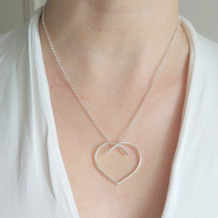 Maxi Silver Heart Pendant Necklace by Essemgé - on model