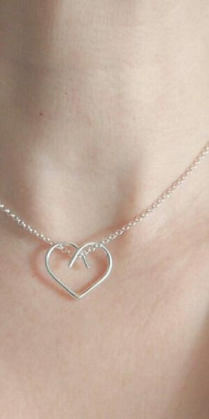 Midi Silver Heart Pendant Necklace by Essemgé - on model