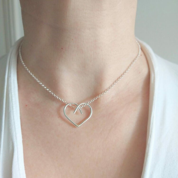 Midi Silver Heart Pendant Necklace by Essemgé - on model