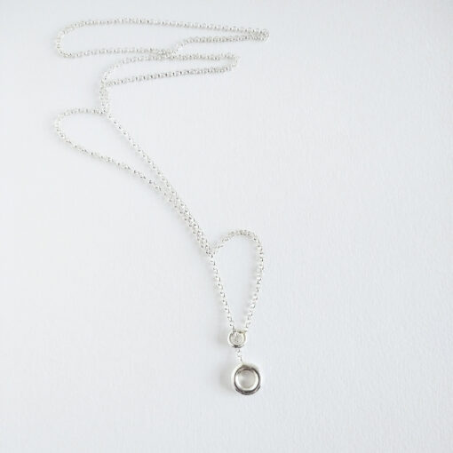 Silver Torus Lariat Necklace by Essemgé - Adjustable Y Necklace on white background