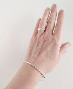 Silver Twisted Square Bangle and stacking rings set by Essemgé