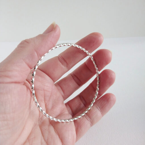 Silver Twisted Square Bangle by Essemgé
