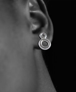 Double Torus silver stud earrings by Essemgé - on model
