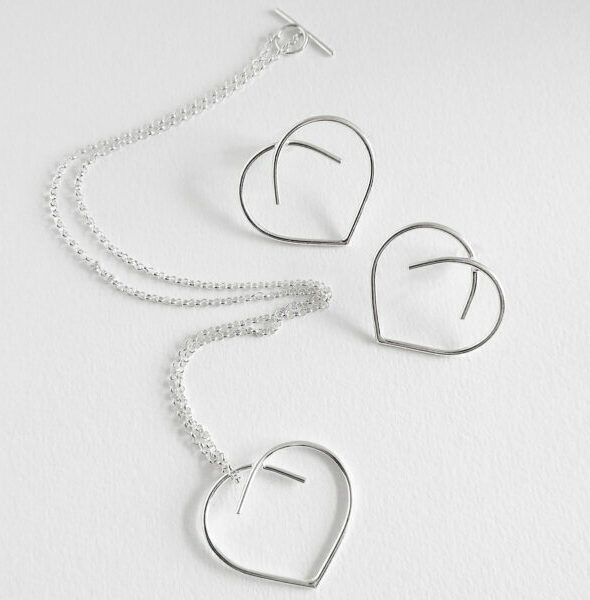 MAXI silver heart necklace and earrings set by Essemgé