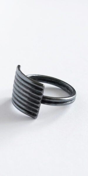 Silver Stripes Ring - MAXI size variation - oxidised silver - by Essemgé - on white background