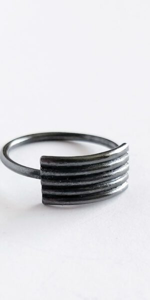 Silver Stripes Ring - MIDI size variation - oxidised silver - by Essemgé - on white background