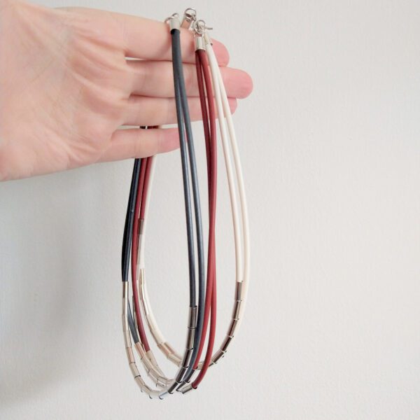 Silver Drape Multirow Necklace by Essemge - in a selection of colours