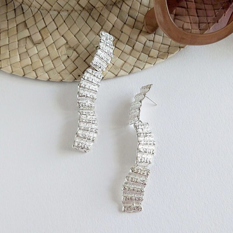 Sea Breeze Textured Silver Cocktail Earrings by Essemgé