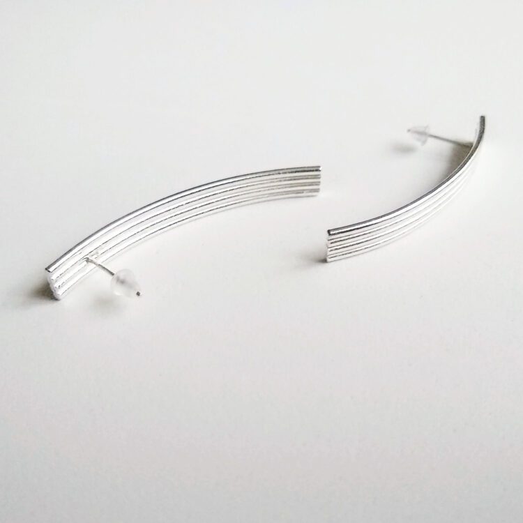 Silver Stripes Bar Earrings by Essemgé