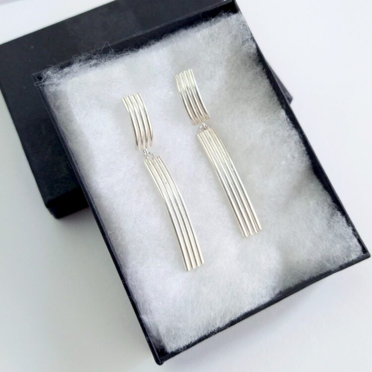 Silver Stripes Cocktail Earrings by Essemgé - in a gift box