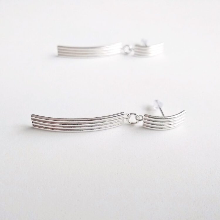 Silver Stripes Cocktail Earrings by Essemgé - on white background