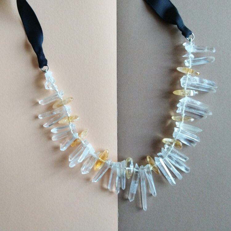 Rock Crystal Icicle Adjustable Necklace by Essemgé - one of a kind neckpiece featuring natural clear rock crystal and golden citrine gemstones