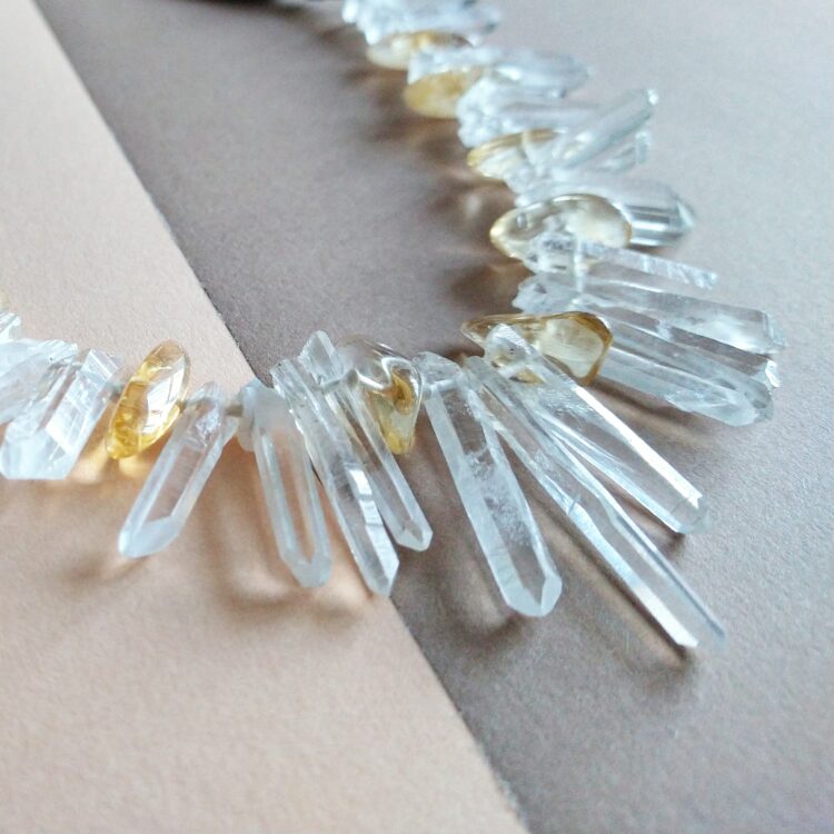 Rock Crystal Icicle Adjustable Necklace by Essemgé - one of a kind neckpiece featuring natural clear rock crystal and golden citrine gemstones