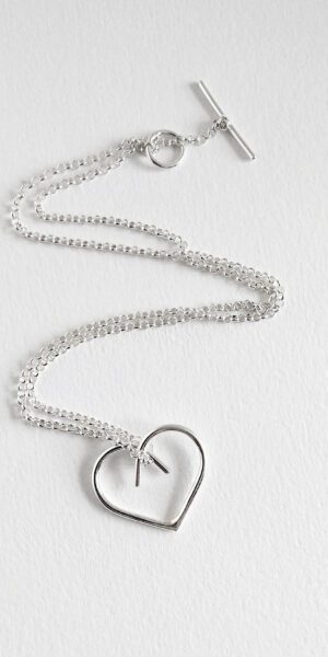 MIDI Silver Heart Pendant Necklace by Essemgé - on white background