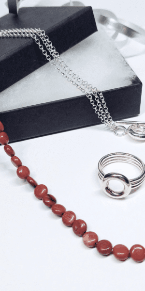 Torus Necklace and Ring Set by Essemge - silver and carnelian necklace with matching silver ring